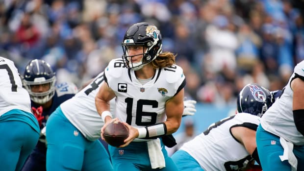 Jacksonville Jaguars QB Trevor Lawrence drops back to pass